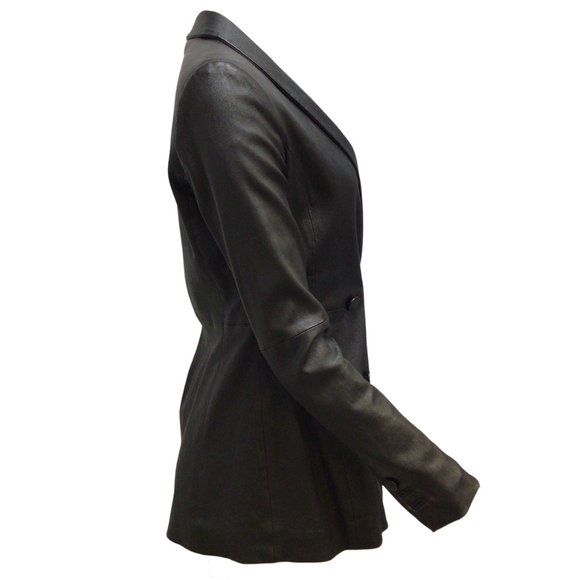 GIORGIO ARMANI BLACK STRETCHY LAMBSKIN LEATHER JACKET - Picture 2 of 4